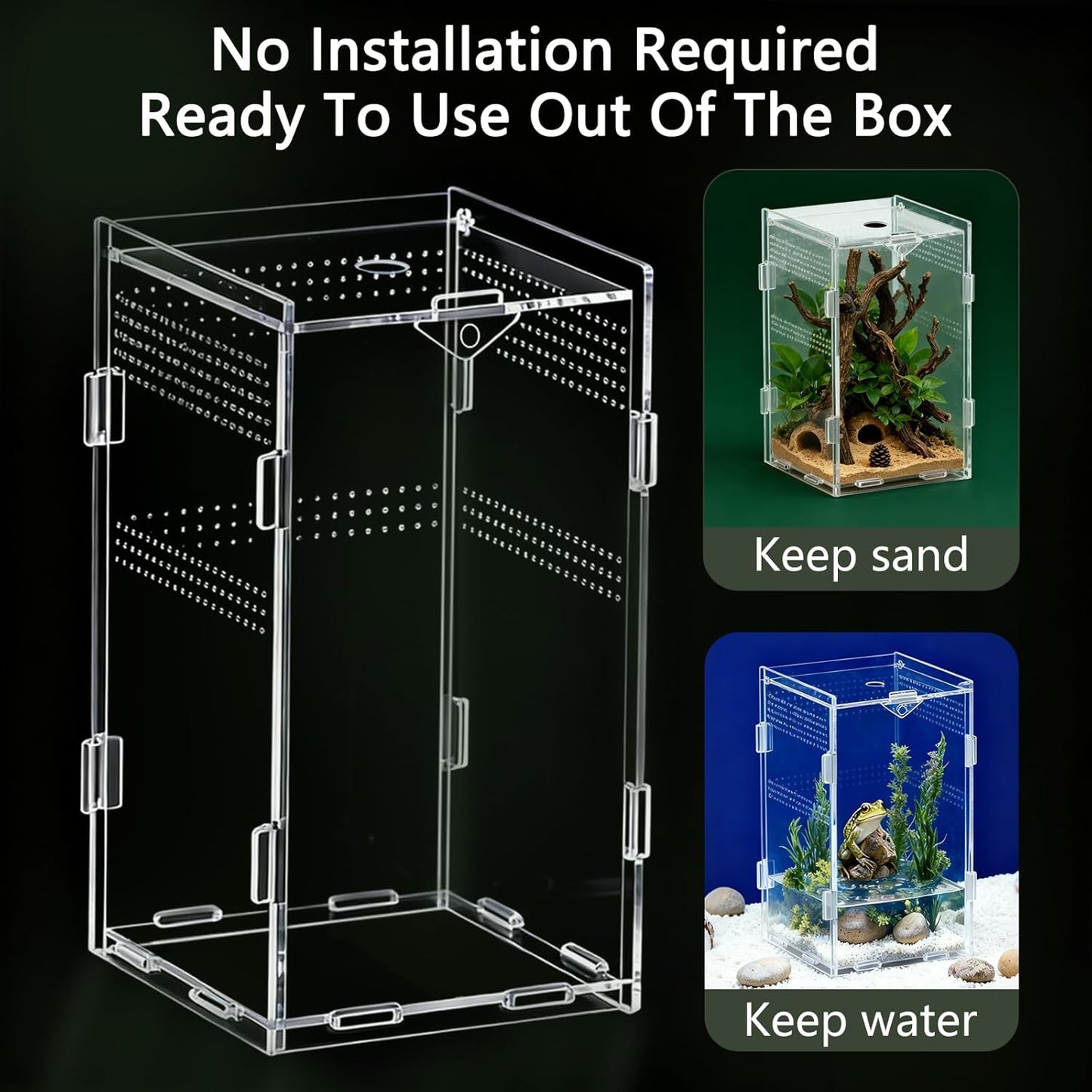 Acrylic Jumping Spider Enclosure Starter Kit-Small Reptile，Insect Terrarium & Spider Tank,Magnetic Door, All-Side Vent, Pre-Assembled for Spiderling,Mantis,Tarantula, Snail, (7.8 * 4.7 * 4.7)