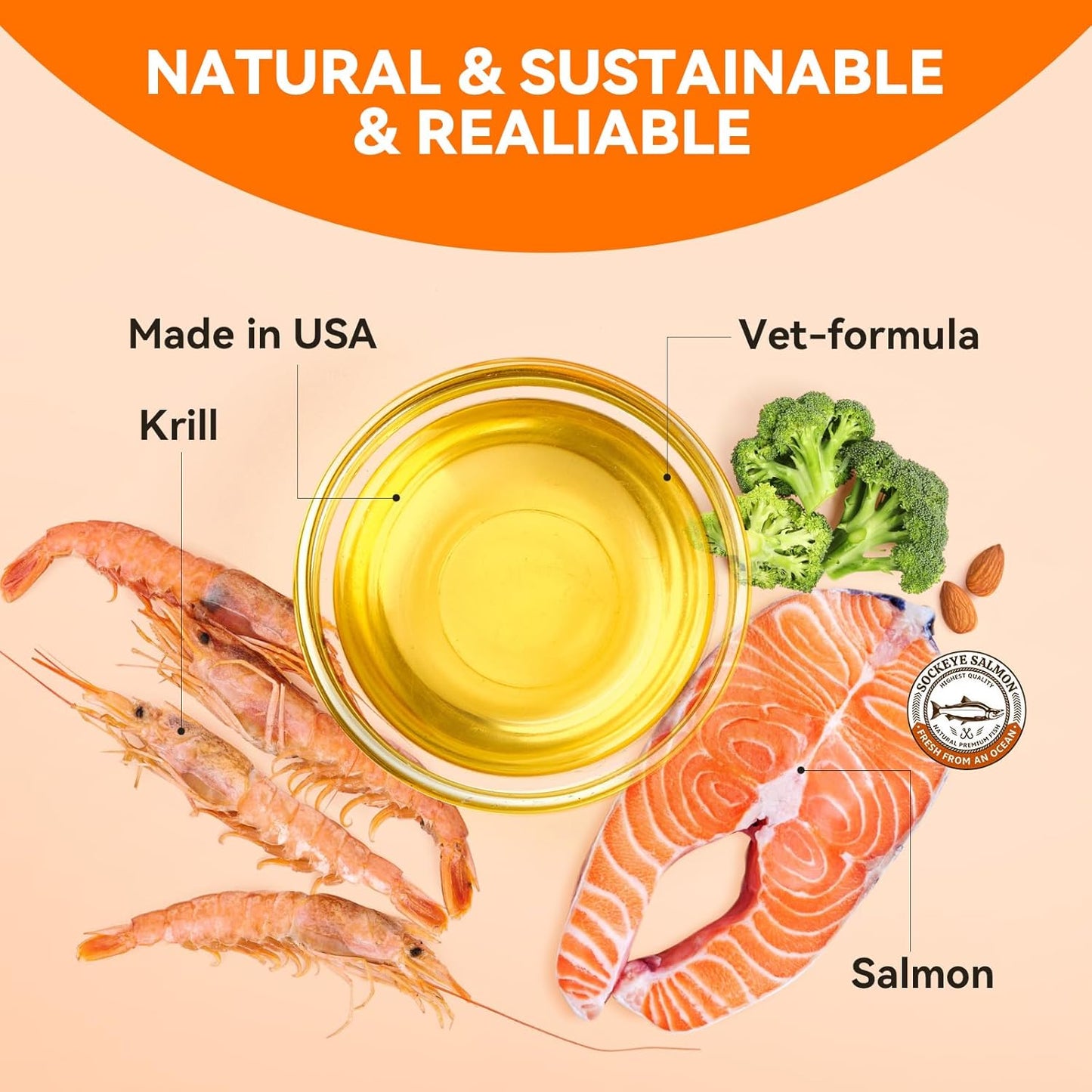 Krill and Salmon Oil for Dogs & Cats for Healthy Skin and Coat, 25% Max Omega 3 for Dog Fish Oil Supplement with EPA & DHA, Vitamin A, E for Dry Skin, Itchy & Allergy Skin Relief -8 oz, Liquid