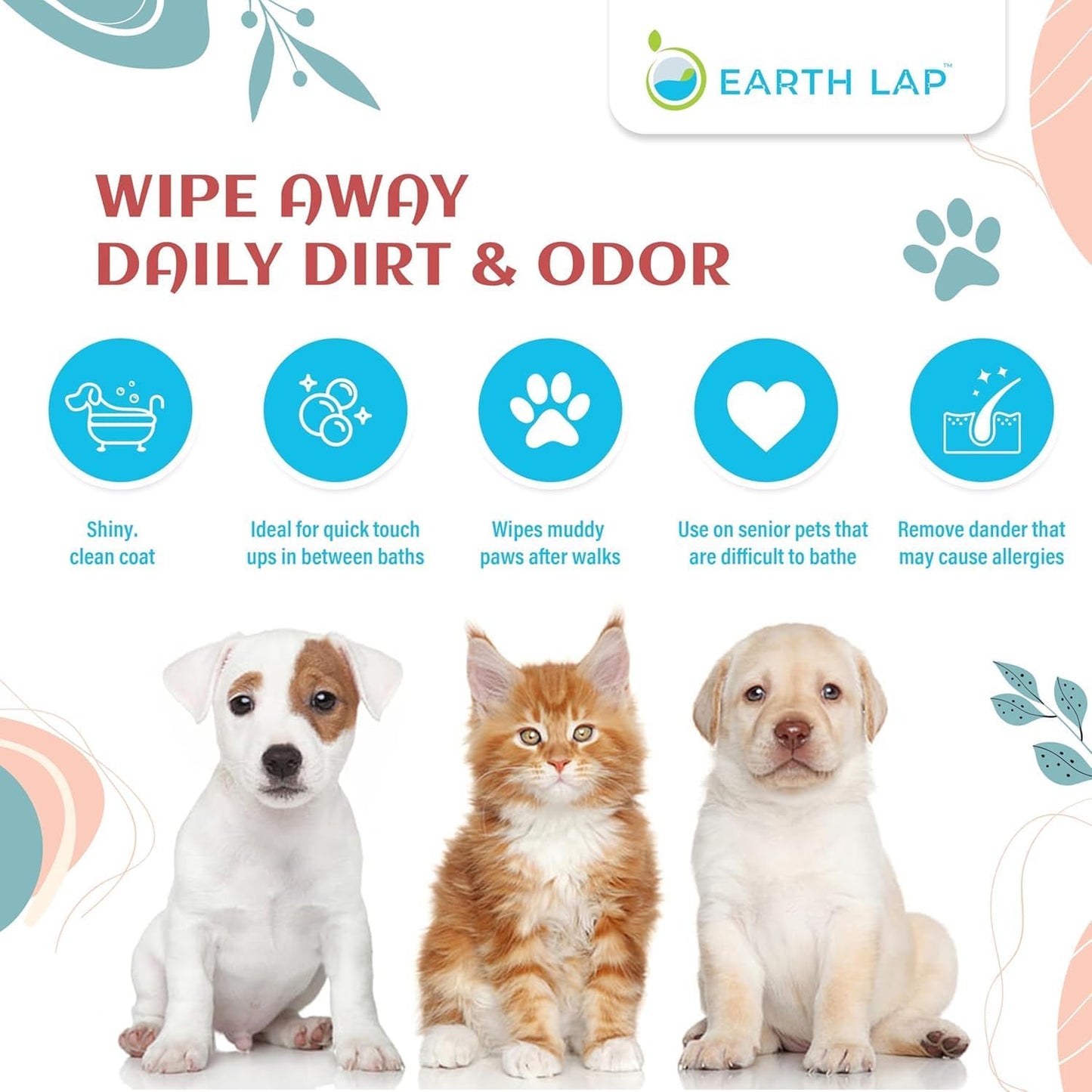 100% Biodegradable Premium Pet Wipes | Grooming Wet Wipes for Dogs, Cats, Puppies & Small Pets | Dry Bathing, Grooming Paws, Body, Ears and Butt, Fragrance-Free 300 Count (100 * 3 Pack)