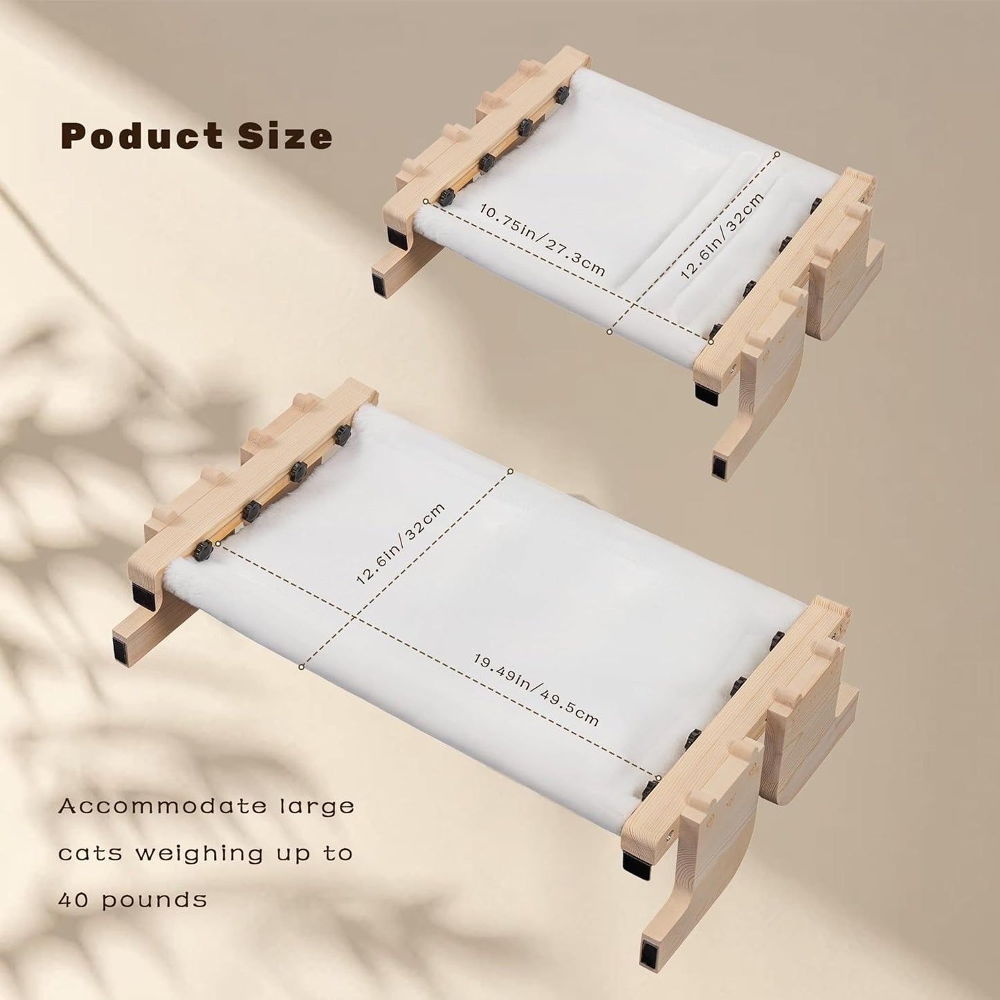 Laveivert 2-in-1 Cat Sill Window Perch, Cat Window Seat for Small & Large Cats, Nartural Color Wood & Metal Frame Cats Indoor Hammock Free-Standing, Easy to Adjust Windowsill