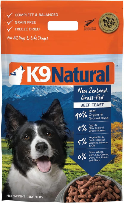 K9 Natural - BPA & Gelatin Free Canned Dog Food - Beef, 6oz (12 Pack) & Grain Free Freeze Dried Dog Food - Beef, 4lb
