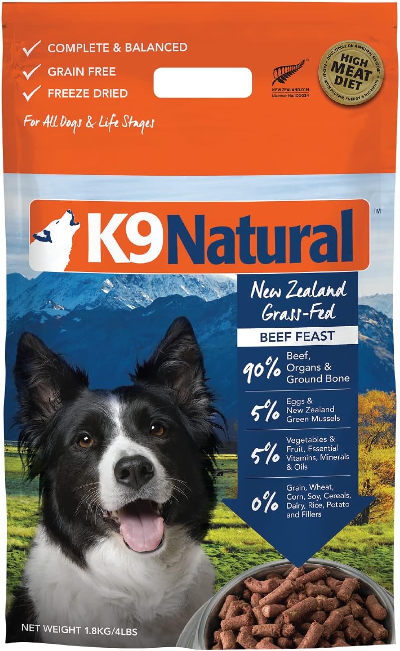 K9 Natural - BPA & Gelatin Free Canned Dog Food - Beef, 6oz (12 Pack) & Grain Free Freeze Dried Dog Food - Beef, 4lb