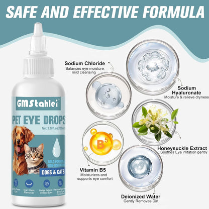 Pet Eye Drops for Dogs & Cats – Soothe Eye Infections,Allergies, Relieve Dogs Cats Dry Eyes Pink Eyes,Eye Wash for Pet Cleaning,Tear Stain Remover,Safe & Gentle Formula for All Animals (100ML)