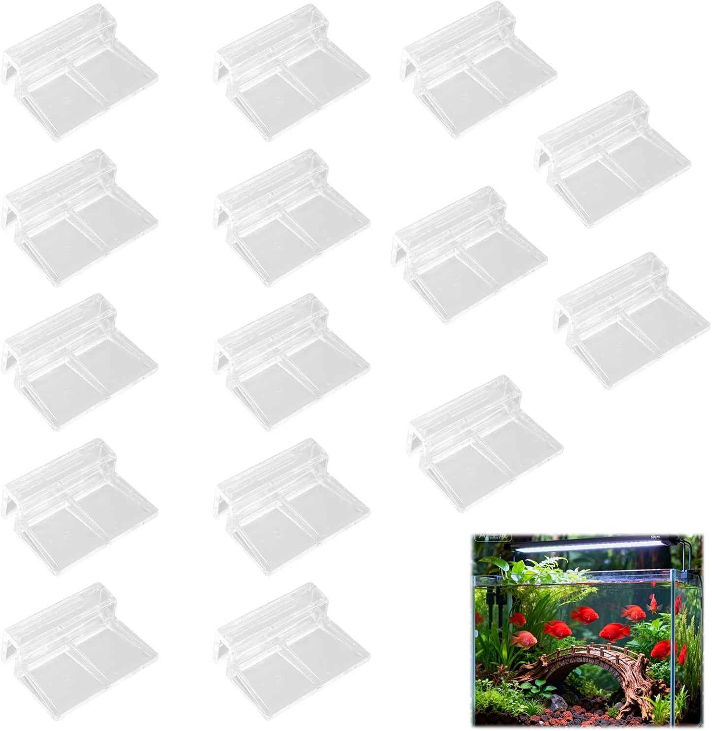 15 Pcs Rimless Aquarium Lid Clips for 5-6mm Glass, Clear Acrylic Aquarium Cover Support Clamps for Fish Tank Lid Holder, Plastic Tank Top Clips for Glass Canopy or Piscine Hoods and Covers