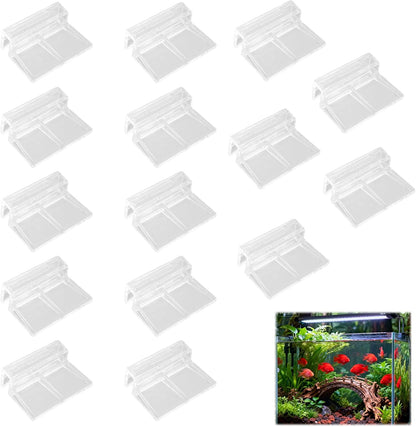 15 Pcs Rimless Aquarium Lid Clips for 5-6mm Glass, Clear Acrylic Aquarium Cover Support Clamps for Fish Tank Lid Holder, Plastic Tank Top Clips for Glass Canopy or Piscine Hoods and Covers