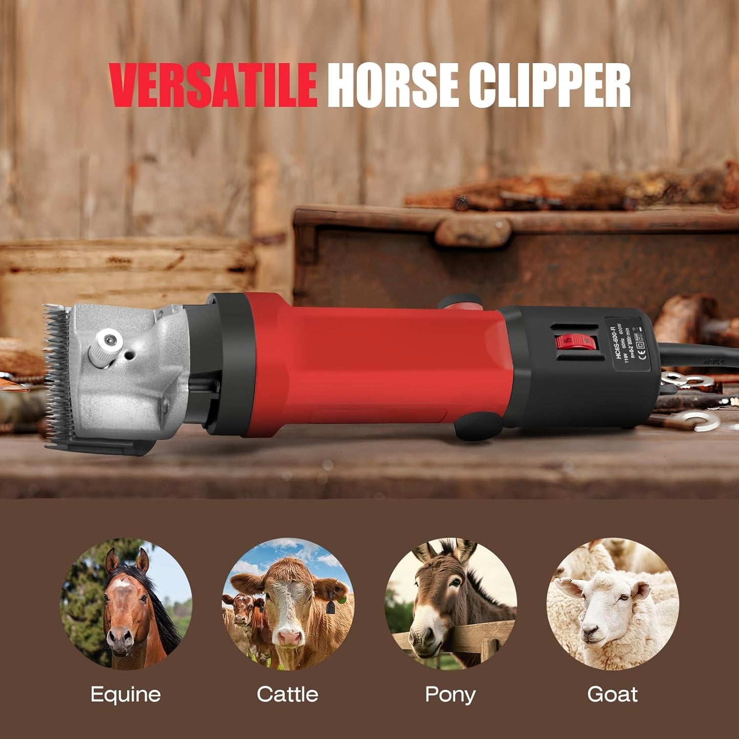 Horse Clippers, 600W Professional Heavy Duty Horse Body Clippers, 6-Speeds Large Livestock Clippers for Body Clipping Horse Equine Cattle and Thick Coat Animals