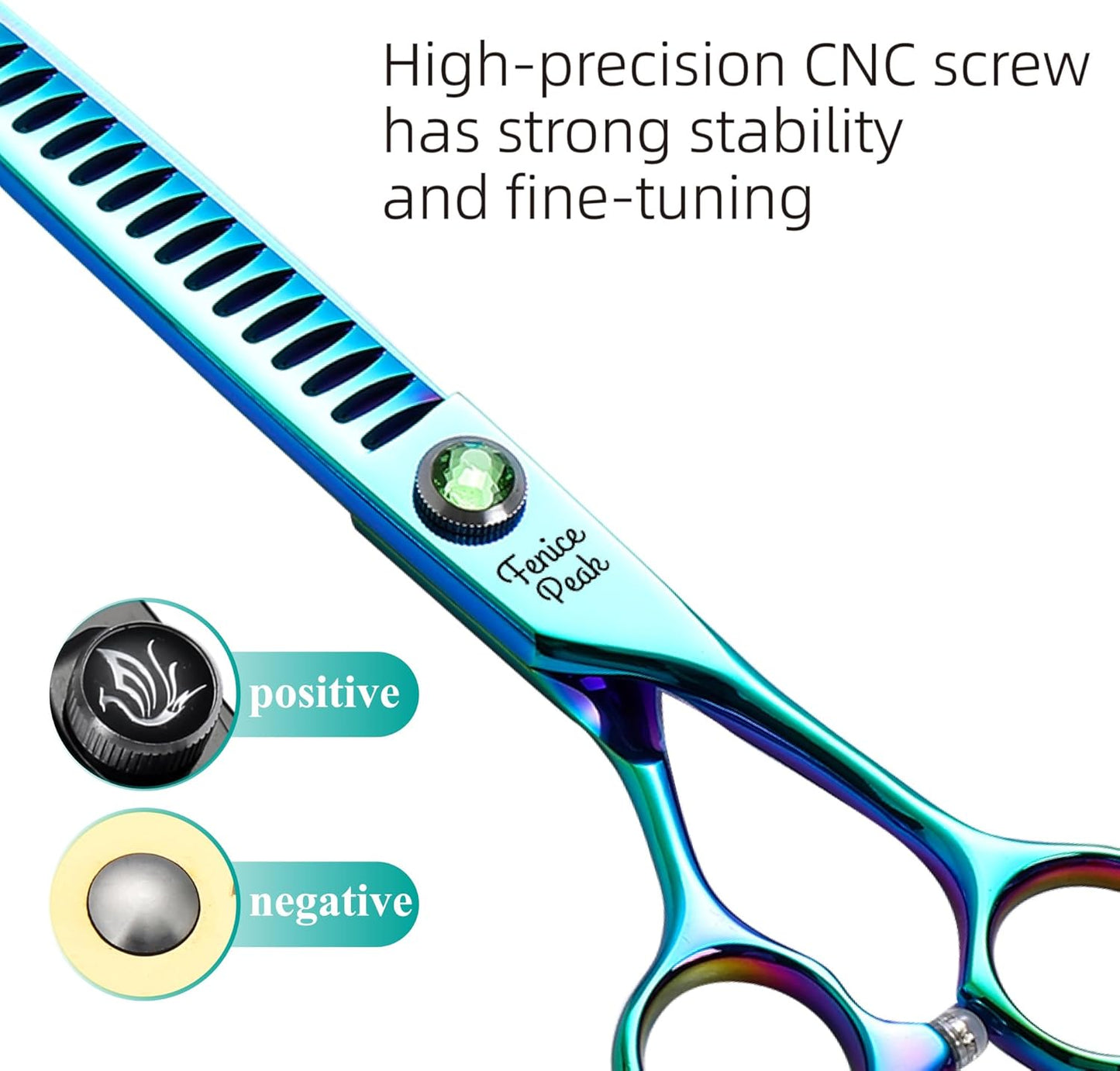Fenice Peak 7.5'' Green Chunker Dog Grooming Scissors Pet Shears with Ergonomic Offest Handle and Simulated Emerald Screw 440C Grooming Scissors Trimming Shears Durable and Sharp