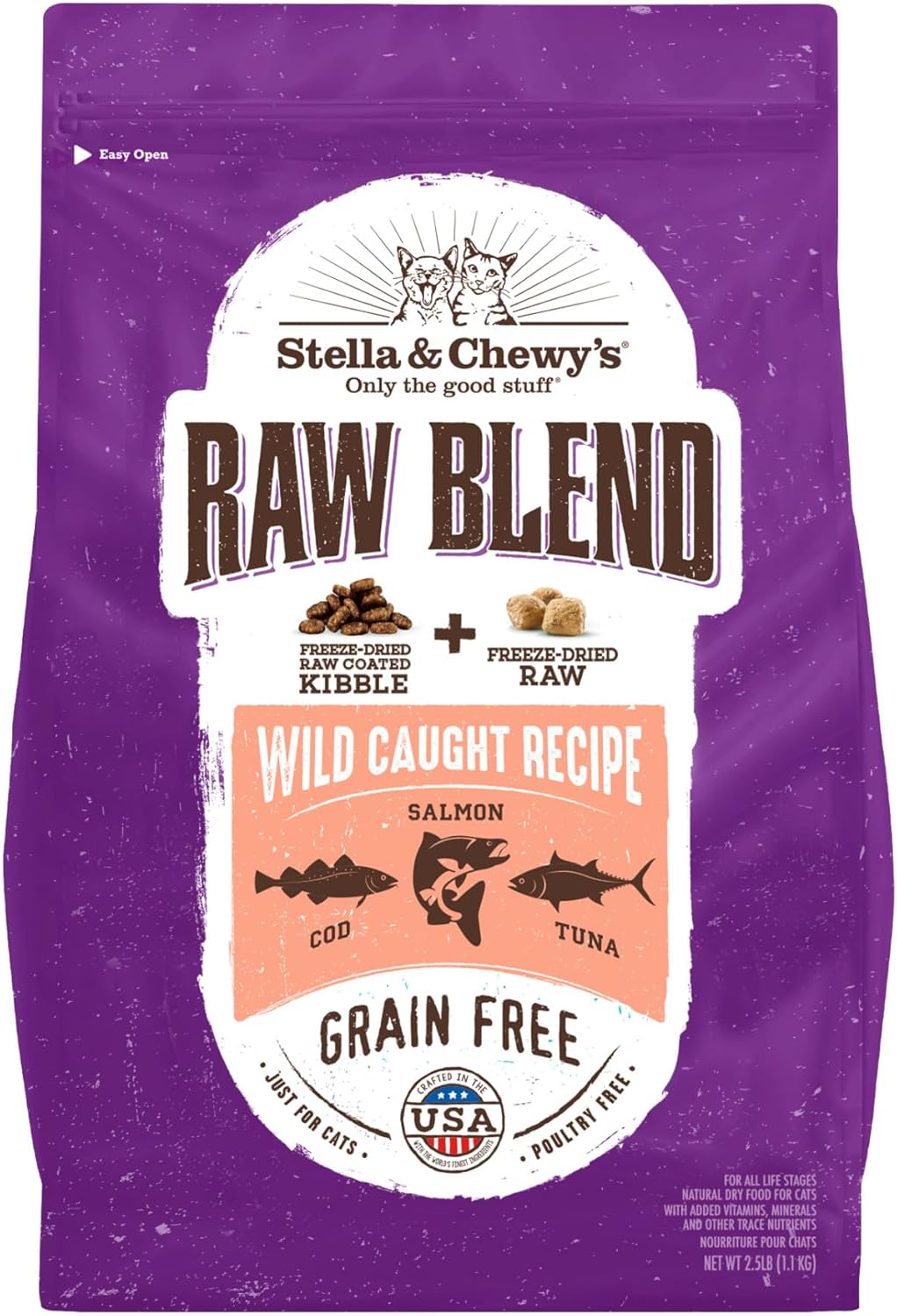 Stella & Chewy's Raw Blend Premium Kibble Cat Food – Grain Free, Protein Rich Meals – Wild-Caught Fish Recipe – 2.5 lb. Bag
