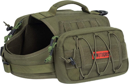 ONETIGRIS Dog Backpack for Hiking Nylon Dog Harness Backpack with Side Pockets for Large Dog with 17"-23.5" Neck Girth and 25"-31" Chest Girth (Green, Medium)