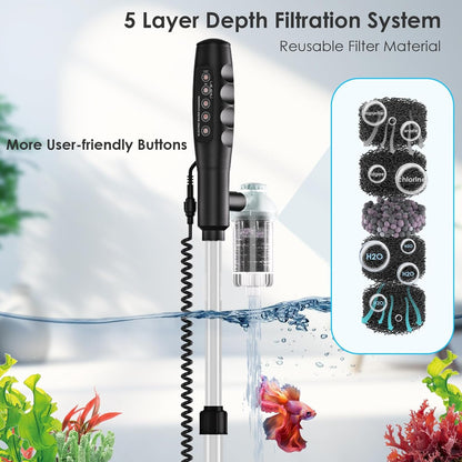 AKKEE Aquarium Vacuum Gravel Cleaner Handle Control 8 in 1 Multifunctional 36W Fish Tank Gravel Cleaner Vacuum for Water Changer Wash Sand Water Filter Circulation Aquarium Clean Timed Off Waterproof