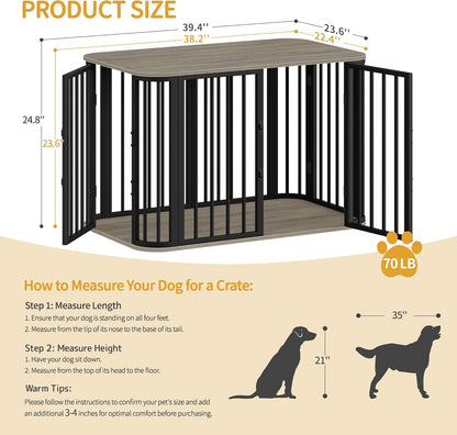 39.4'' Dog Crate Furniture, L Indoor Dog Kennel Dogs Cage, Modern Decorative Pet House for Small/Medium/Large Dogs, Anti-Chew & Anti-Escape, Kennel End Side Table, Greige Black DFC88705B