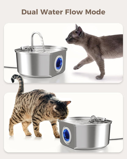 Cat Water Fountain Stainless Steel: 108oz/3.2L Cat Fountain for Drinking- Pet Water Fountain Inside - Automatic Dog Watering Dispenser Bowl - Pet Feeding & Watering Supplies - Water Level Window