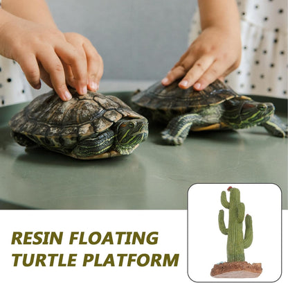 BESPORTBLE Reptile Terrarium Decor Fake Cactus Plants with Resin Floating Turtle Platform and Climbing Branch for Desert Habitat Turtle and Snake Enclosure