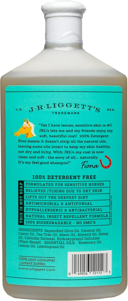 JR Liggett’s Natural Liquid Horse Shampoo for Sensitive Skin - 100% Detergent Free, Non-GMO & Biodegradable - Hypoallergenic, Tear-Free Formula Soothes Dry, Itchy Skin - 16.9 fl oz