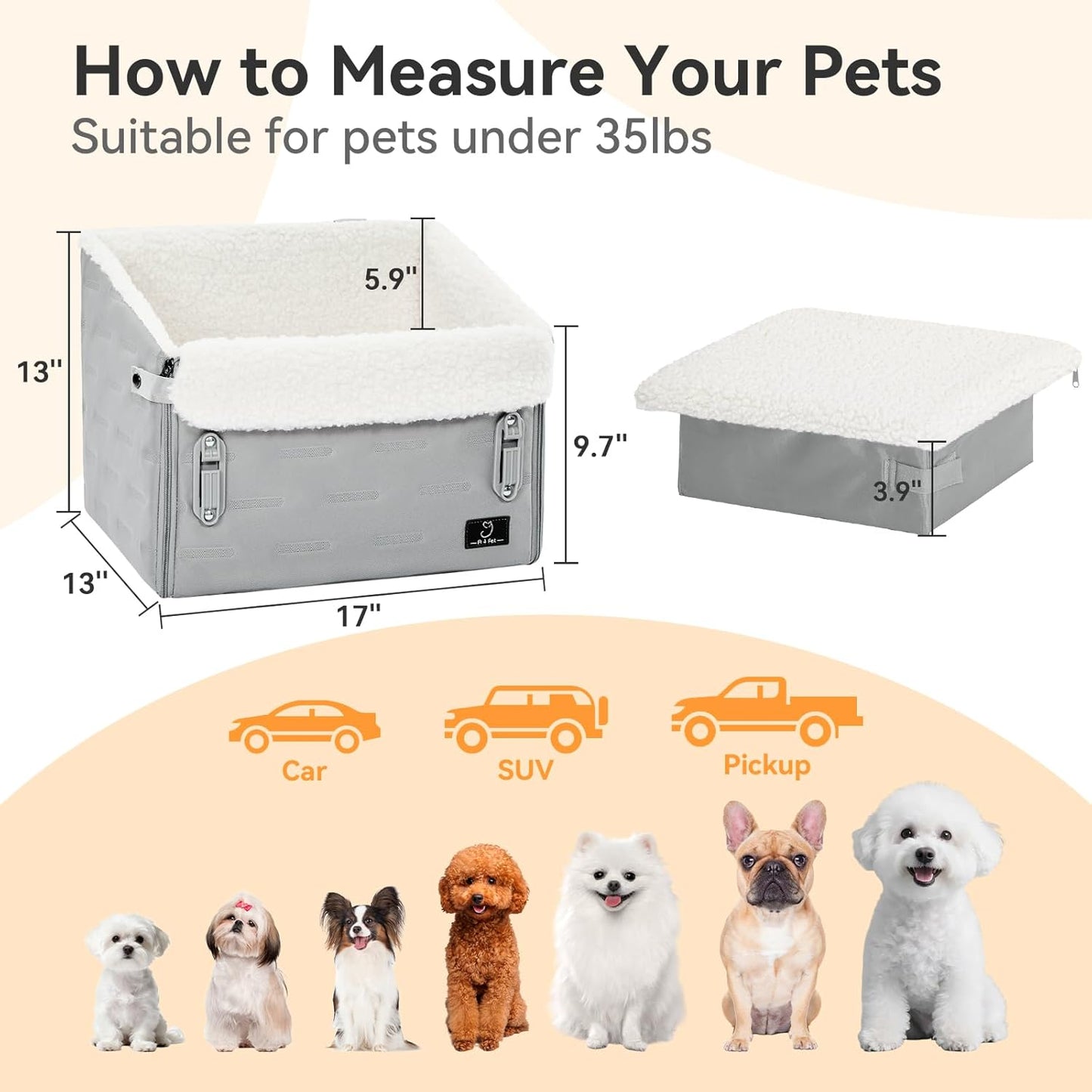 Dog Car Seat for Small Dogs – Patented Safety Buckle, Booster Seat with Safety Leash, Travel Bed for Dogs Up to 35 lbs – Secure, Comfortable, Easy Install, Fits Cars/SUVs/Trucks