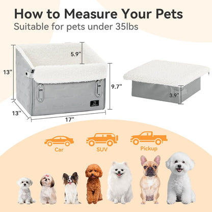 Dog Car Seat for Small Dogs – Patented Safety Buckle, Booster Seat with Safety Leash, Travel Bed for Dogs Up to 35 lbs – Secure, Comfortable, Easy Install, Fits Cars/SUVs/Trucks