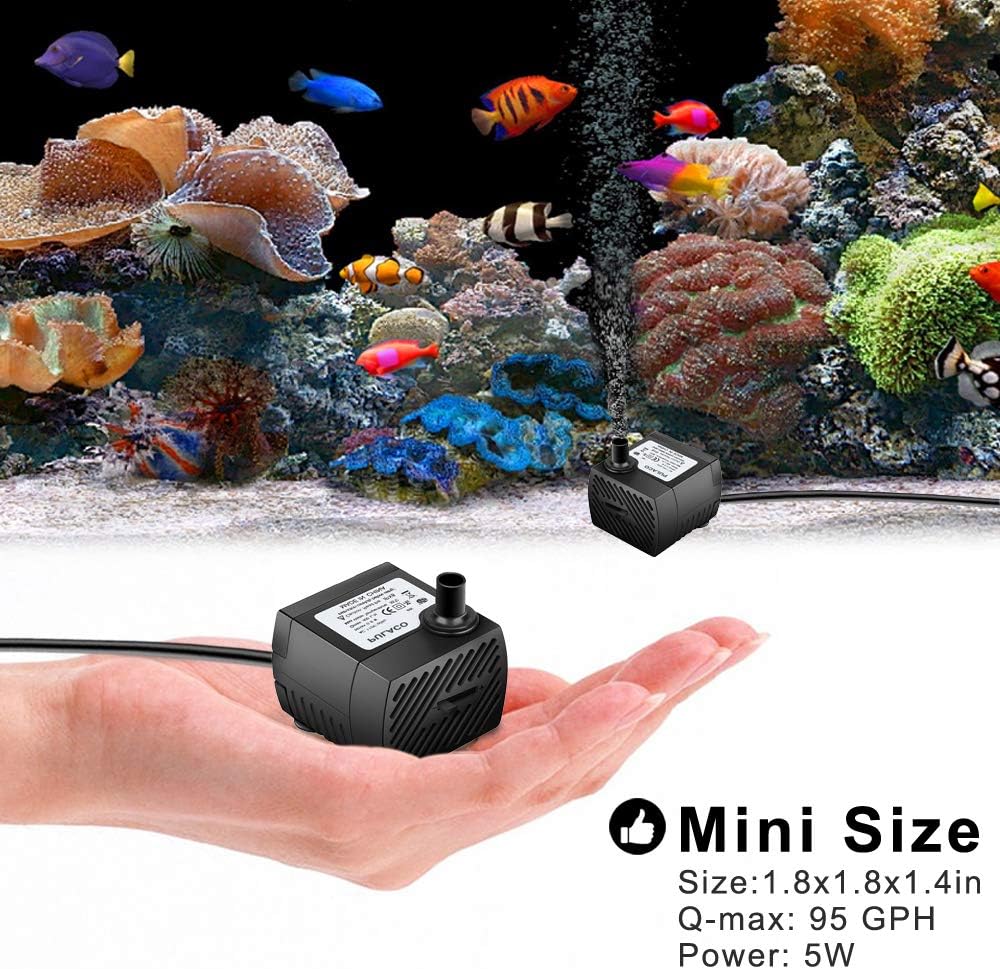 PULACO 95GPH 5W Mini Submersible Water Pump with 3.3 ft Tubing for Aquarium Fish Tank, Pond, Fountain, Hydroponics
