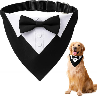 Dog Tuxedo Suit Wedding Bandana Collar with Bow Tie Adjustable Formal Suit Costume Dog Tux, Wedding Engagement Birthday Tuxedo for for Large X-Large Dogs Pets (X-Large: Neck 21"-30")