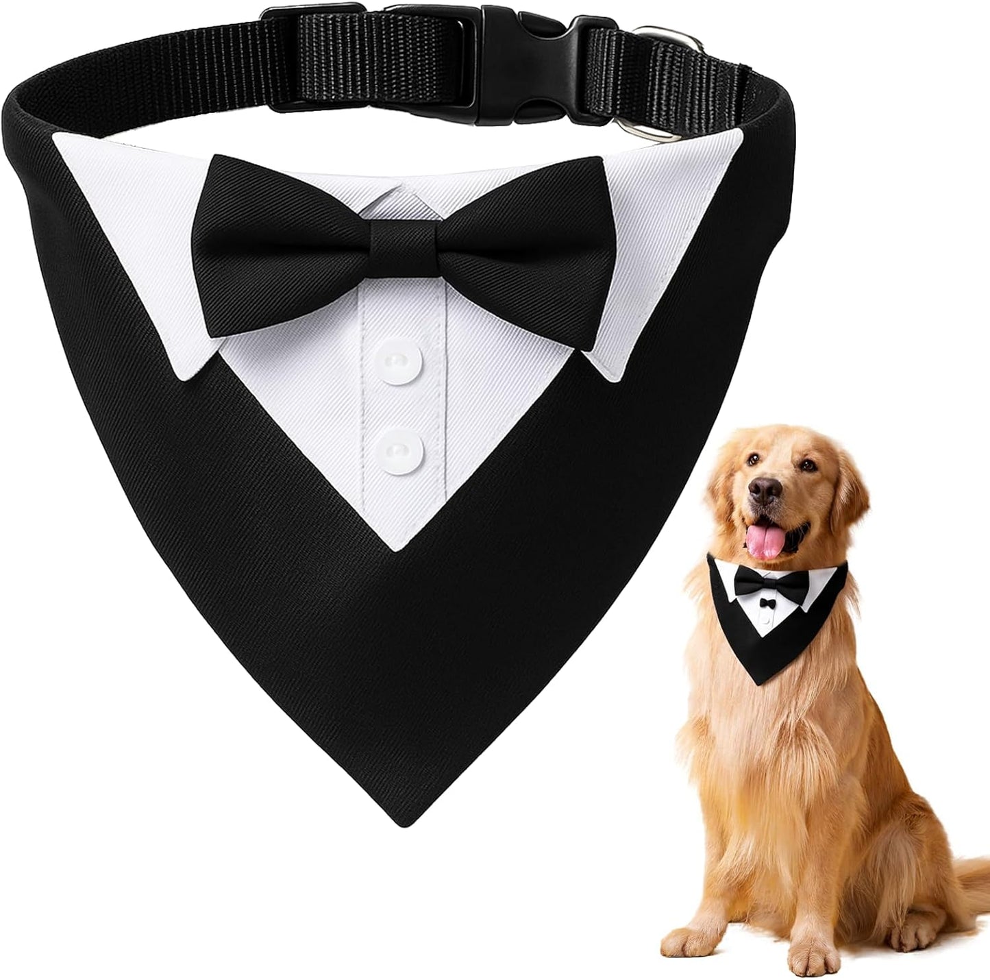 Dog Tuxedo Suit Wedding Bandana Collar with Bow Tie Adjustable Formal Suit Costume Dog Tux, Wedding Engagement Birthday Tuxedo for for Large X-Large Dogs Pets (X-Large: Neck 21"-30")