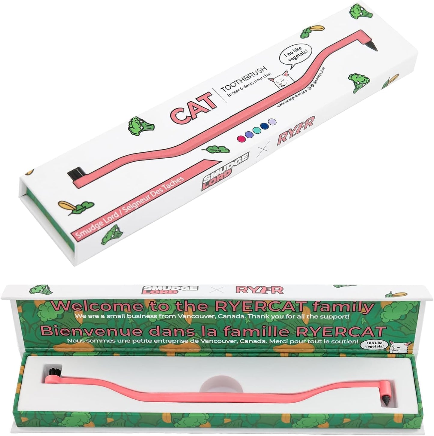 RYERCAT Dual Sided Cat Toothbrush - Kitten Toothbrush with Micro Head (Very Small) for Custom fit - Cat Dental Care Supplies - Pet Toothbrush for Cats (Smudgelord)