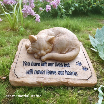 Cat Memorial Stones Grave Markers with A Sleeping Cat Statue on The Top - Cat Garden Stones Grave Stones Cemetery Markers Sympathy Cat Memorial Gifts Loss Gifts Outdoors, 8.5"x7"x3.5"
