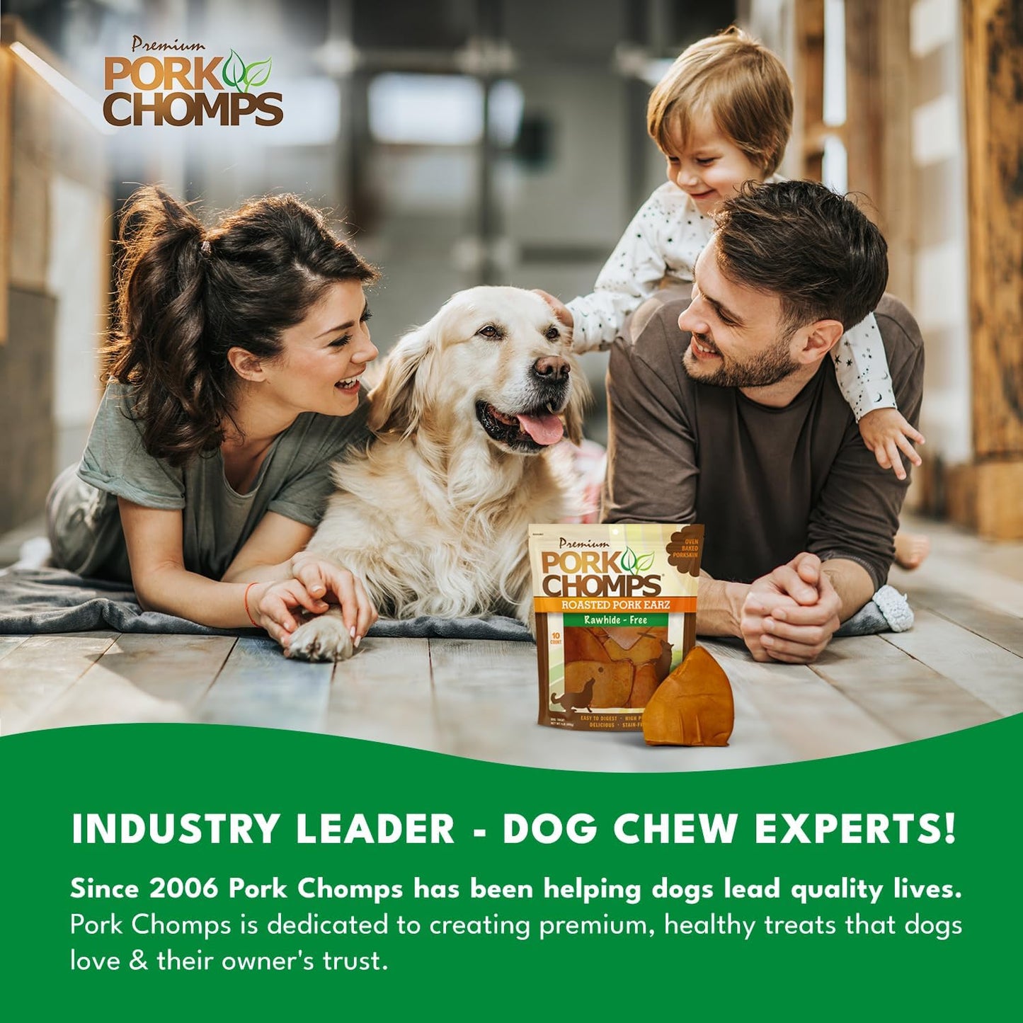 Pork Chomps Roasted Pork Skin Dog Chews, Ear Shapes, 10 Count