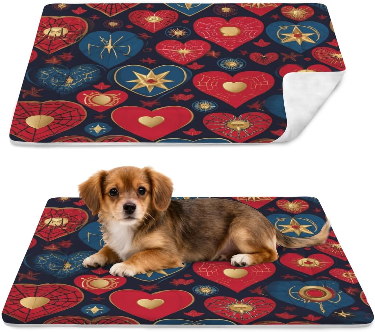 susiyo Artistic Blue Hearts Dog Bed Mat - Super Soft & Warm Pet Pad, 25x18 Inch Machine Washable Mat for Small Medium Dogs, Couch Protector, Crate & Travel Bed Topper
