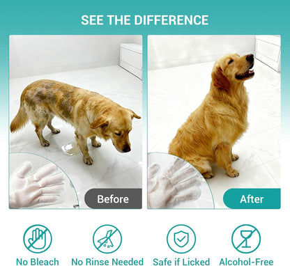 Pet Glove Wipes for Dogs & Cats – Extra Thick Rinse-Free Mittens, Hypoallergenic, Cleansing & Deodorizing, Optional No-Rinse Foam Mousse for Deeper Cleaning, Ideal for Playful & Large Dogs