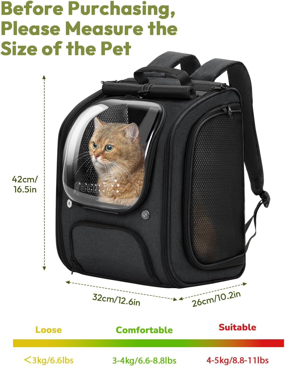 Pecute Cat Backpack Carrier, Large Space Cat Bubble Backpack, Breathable Cat Carrier, Shaded Dog Backpack Carrier, Ergonomic 3D Design for Travel, Hiking, Suitable for Shopping, and Vet, Black