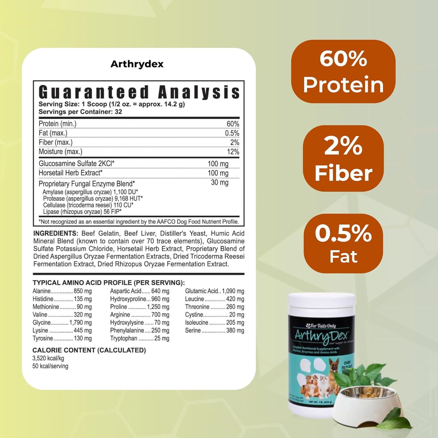 YOUNGEVITY Arthrydex Complete Nutritional Supplement | Vitamins Amino Acids Enzymes | Pets Healthy Bones & Joints -1 lb Canister