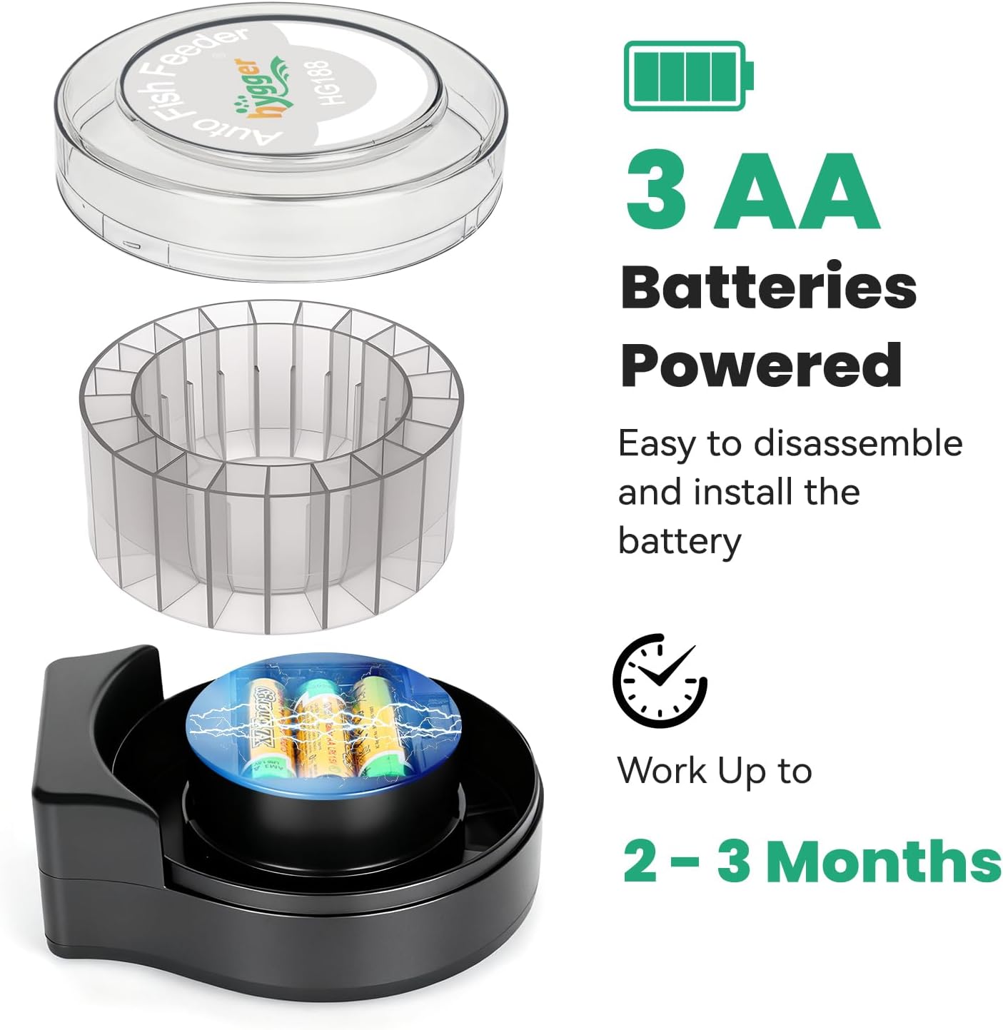 hygger Automatic Fish Feeder for Aquarium: Auto Fish Food Dispenser with LED Display & Timer, Aquarium Vacation Feeder with 3 AA Batteries for Betta Turtle Goldfish