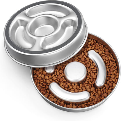 Slow Feeder Dog Bowl Stainless Steel, 2 Cups Metal Non-Slip Dog Food Bowls, Dogs Water Bowl for Small & Medium Sized Dogs, Fun Bloat Stop Pet Bowl for Fast Eaters, Slows Down Pets Eating