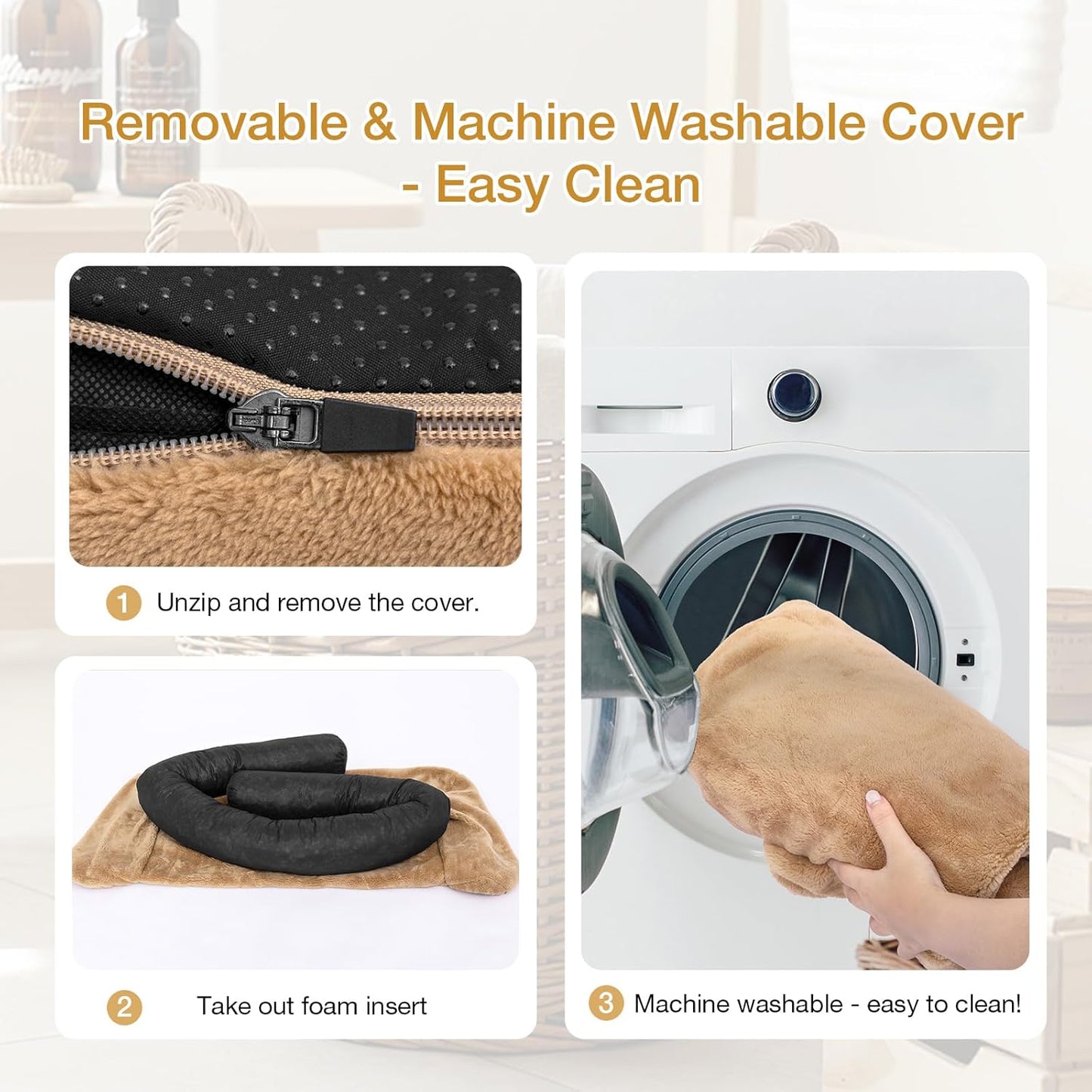 Orthopedic Dog Bed for Large Dogs, Washable Sofa Protector Pet Bed with 3-Sided Bolster, Shredded Memory Foam & Plush Support, Non-Slip Bottom for Medium & Small Dogs