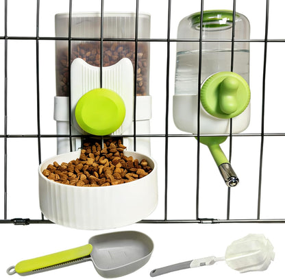 Rabbit Gravity Feeder Waterer Set Automatic Guinea Pig Food Water Dispenser Food Water Bowl Feeding Station for Puppy Kitten Guinea Pigs Chinchilla Hedgehog Small Animals (Green)