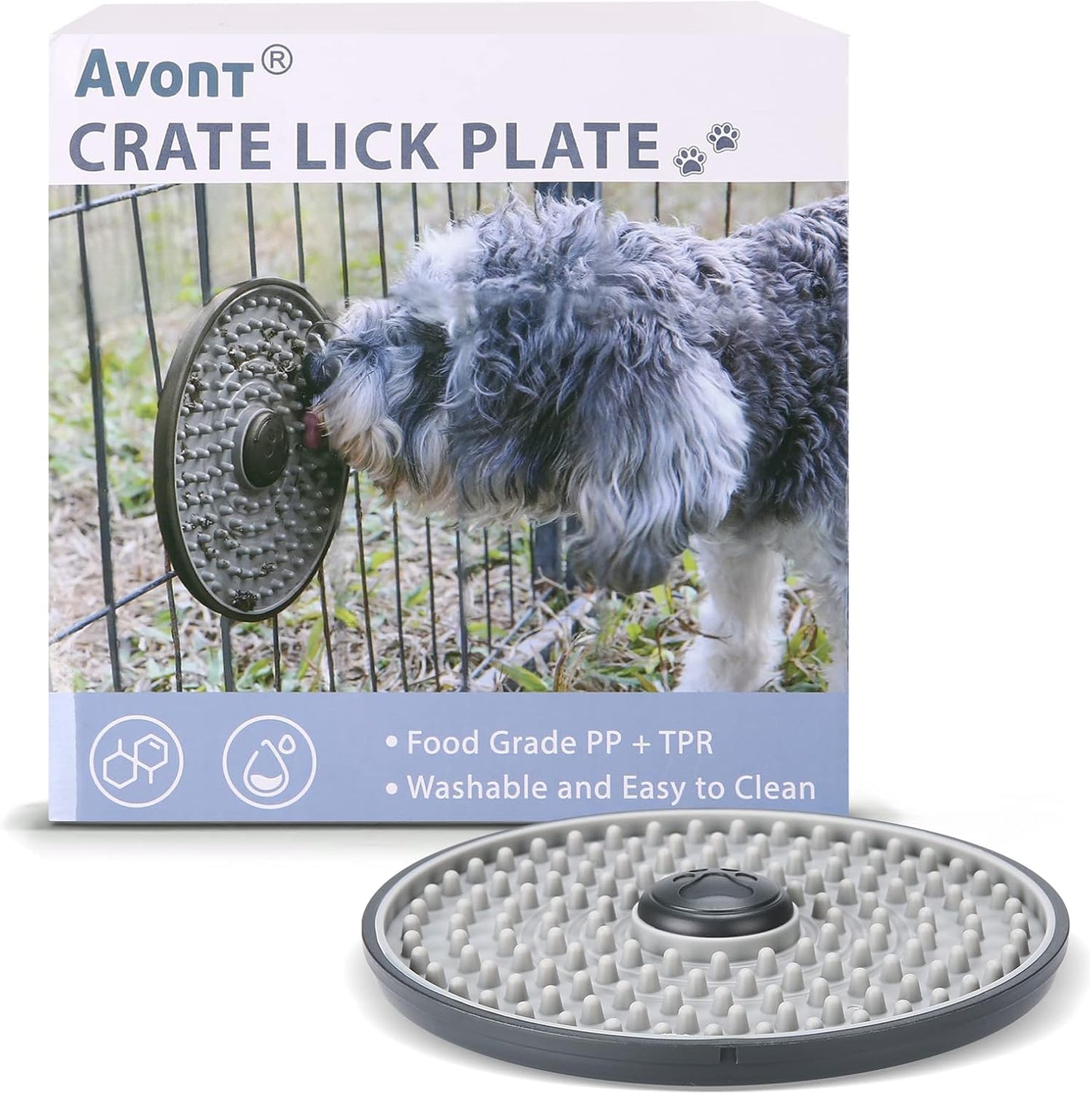 Avont Lick Mat for Dogs Cats, Cat Dog Crate Lick Mat Slow Feeder for Wet Food, Peanut Butter Lick Pad, Soothing Calming Licking Mat for Kennel Crate Training Grooming -Grey