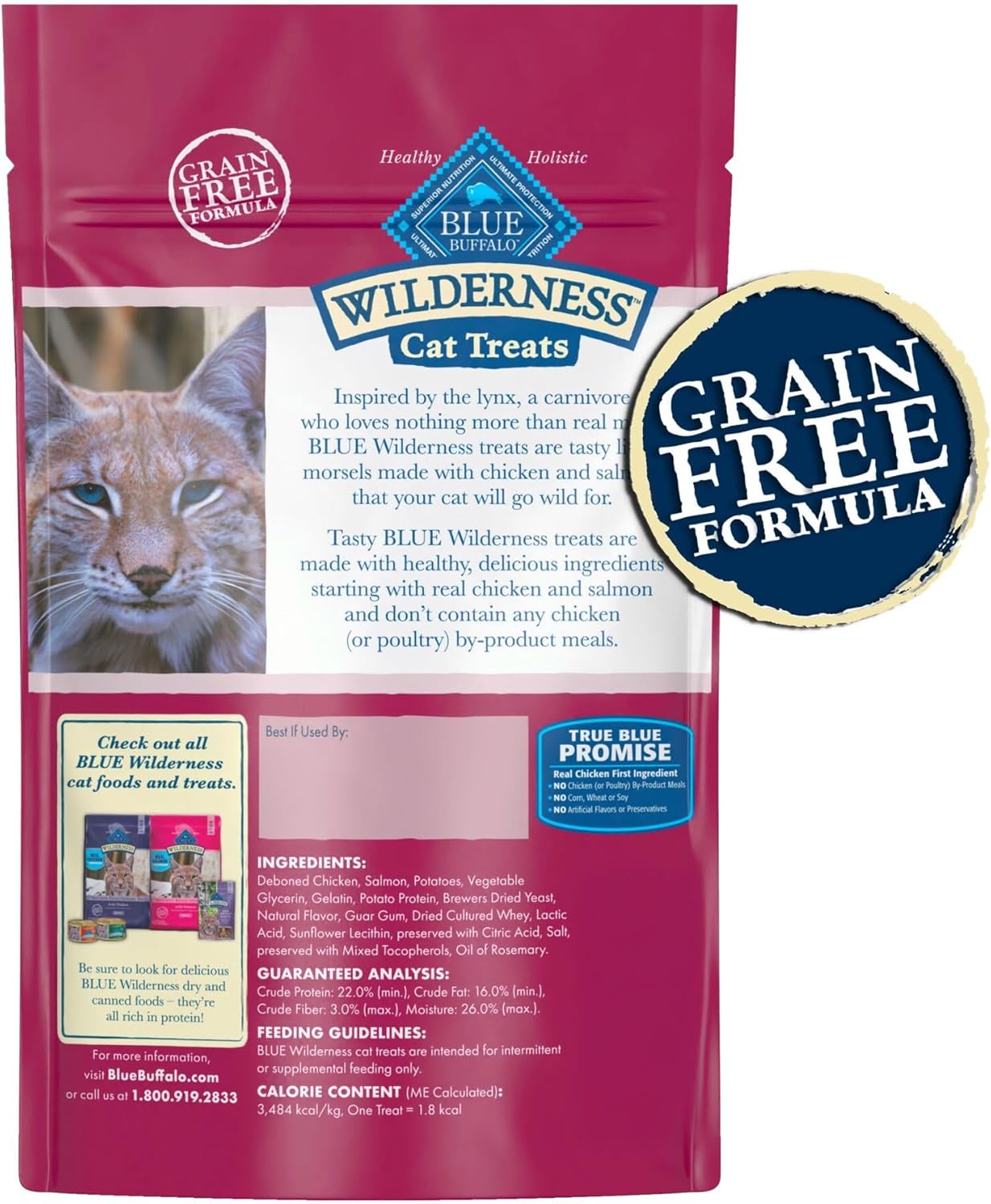 Blue Buffalo Wilderness Grain Free Soft-Moist Chicken & Salmon Cat Treats, 2-oz. Bag