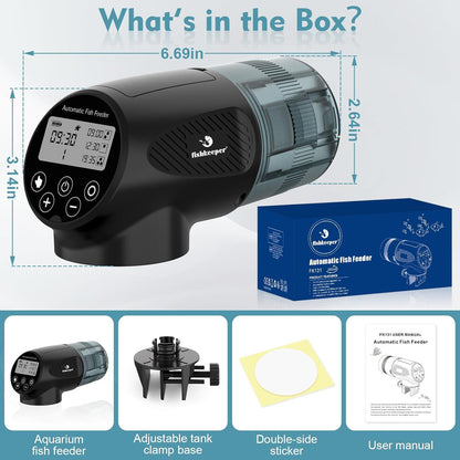 fishkeeper Automatic Fish Feeder for Aquarium - Moisture-Proof and Precision Feeding Auto Fish Food Dispenser with LCD Display Adjustable Betta Vacation Feeder with 2 AA Batteries (200ml)