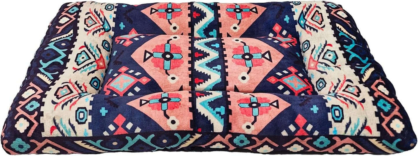 Washable Dog Crate Bed, Ultra Soft & Anti-Slip Crate Pad, Cozy Kennel Mat for Large/Medium/Small Dogs, Thick & Bohemian Dog Bed Mat (Pink, 23.0" L x 17.0" W x 2.3" H)