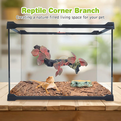kathson 2 PCS Reptile Corner Branch Resin Snake Climbing Accessories with Leaves Terrarium Plant Decoration with Suction Cup for Frog Lizard Bearded Dragon Gecko Spider Climbing 7.8 x 3.1 x 1.4 inches