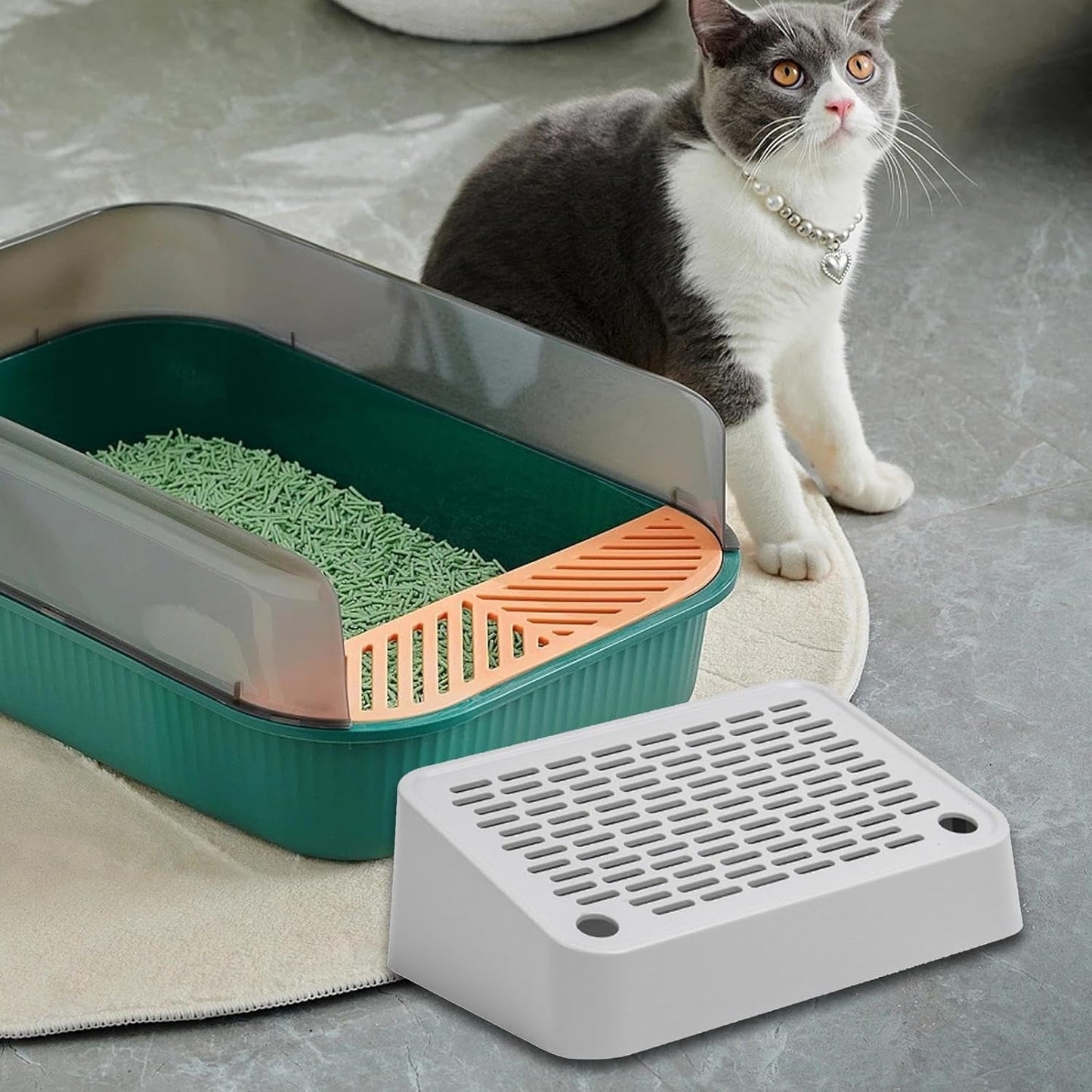 Footboard for Cats Litter Box Reusable Easy Cleaning Keep Room Tidy Compact Size for Home Indoor Litter Pan Pet Litter Box, Slope