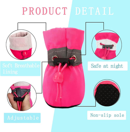 YAODHAOD Dog Shoes for Small Dogs, Puppy Dog Boots & Paw Protector for Winter Snowy Days, Anti-Slip Sole Dog Booties for Indoor Hardwood Floor 4PCS (Pink, Size: 4)