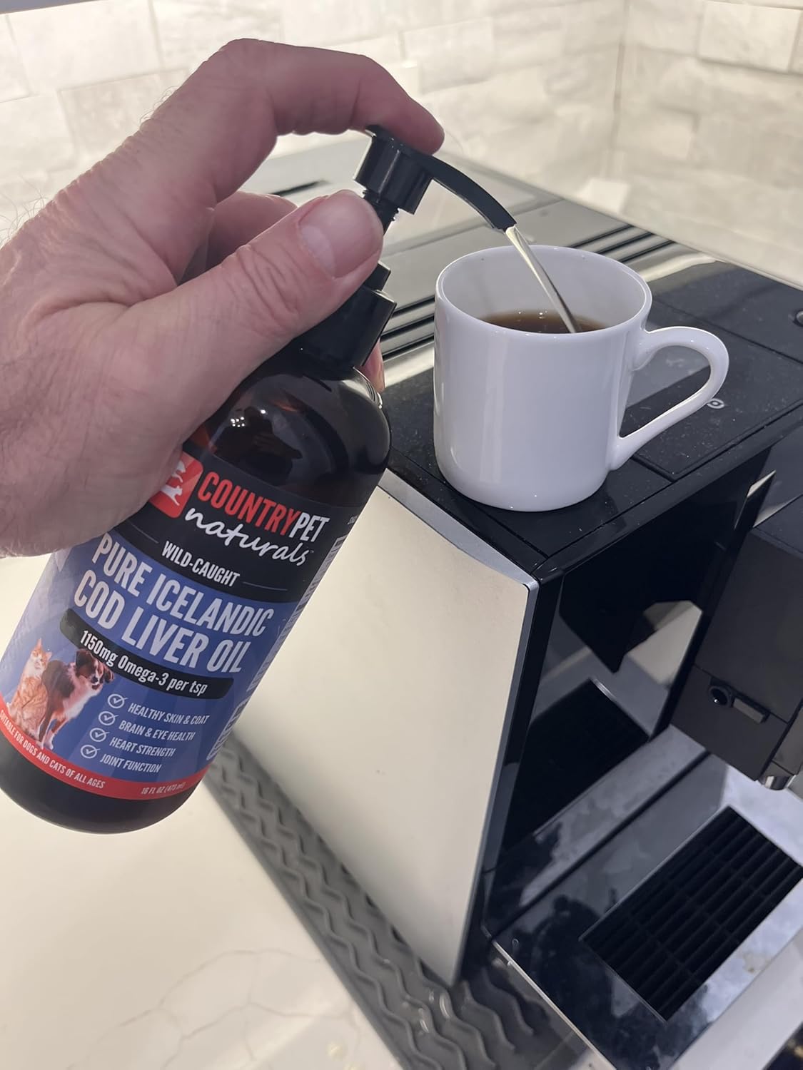 Wild Caught Pure Cod Liver Oil 16oz Highest Omega 3 1150mg/tsp, Highest Purity, High EPA/DHA, Vitamin A & D - Reduces Itching, Healthy Skin & Coat, Mobility, BPA-Free, Pump incl.