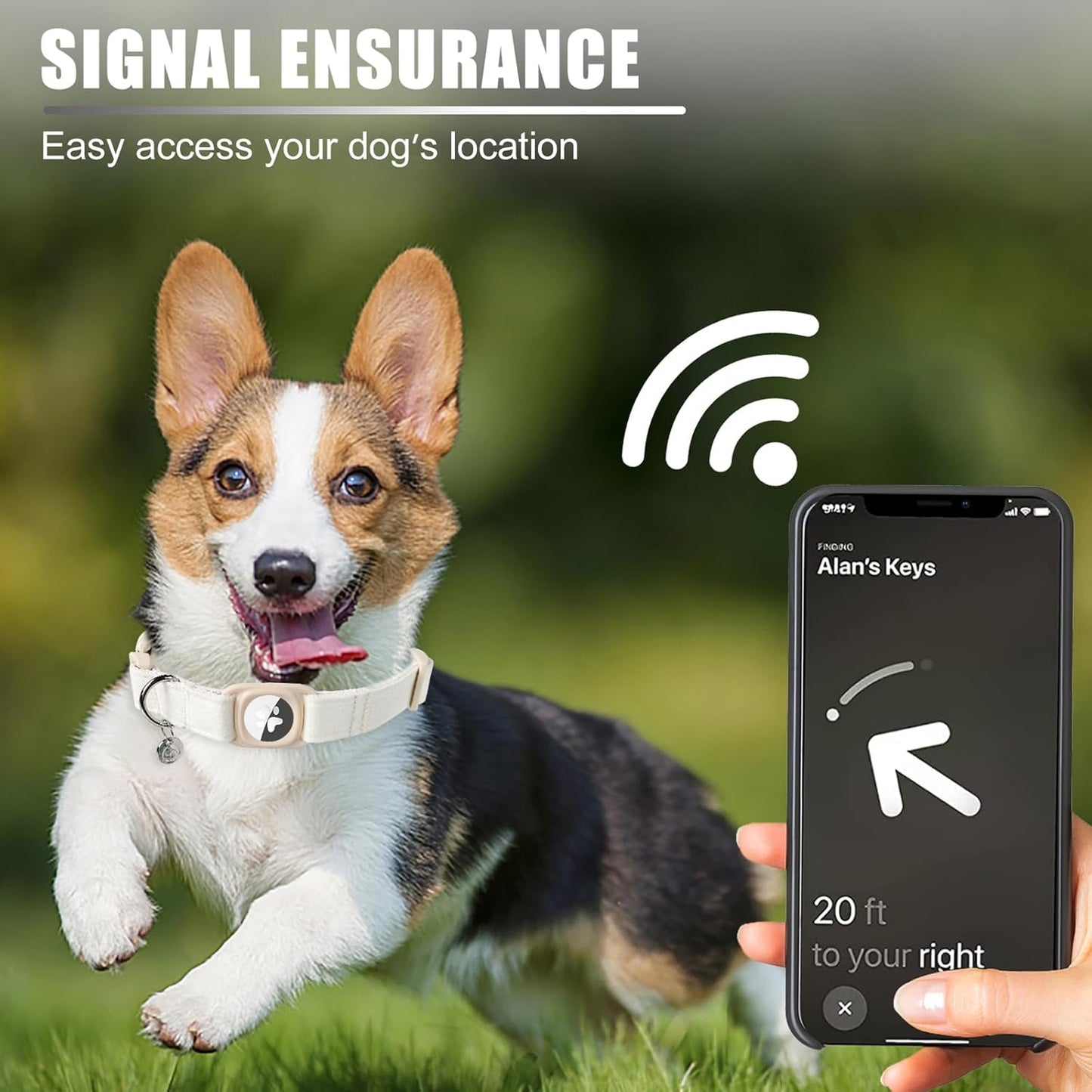 DOGWONG Airtag Cotton Hemp Dog Collar, Heavy-Duty Dog Collar with Airtag Holder White Natural Fabric Pet Cute Puppy Necklace for Small Medium Large Dogs