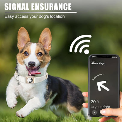 DOGWONG Airtag Cotton Hemp Dog Collar, Heavy-Duty Dog Collar with Airtag Holder White Natural Fabric Pet Cute Puppy Necklace for Small Medium Large Dogs