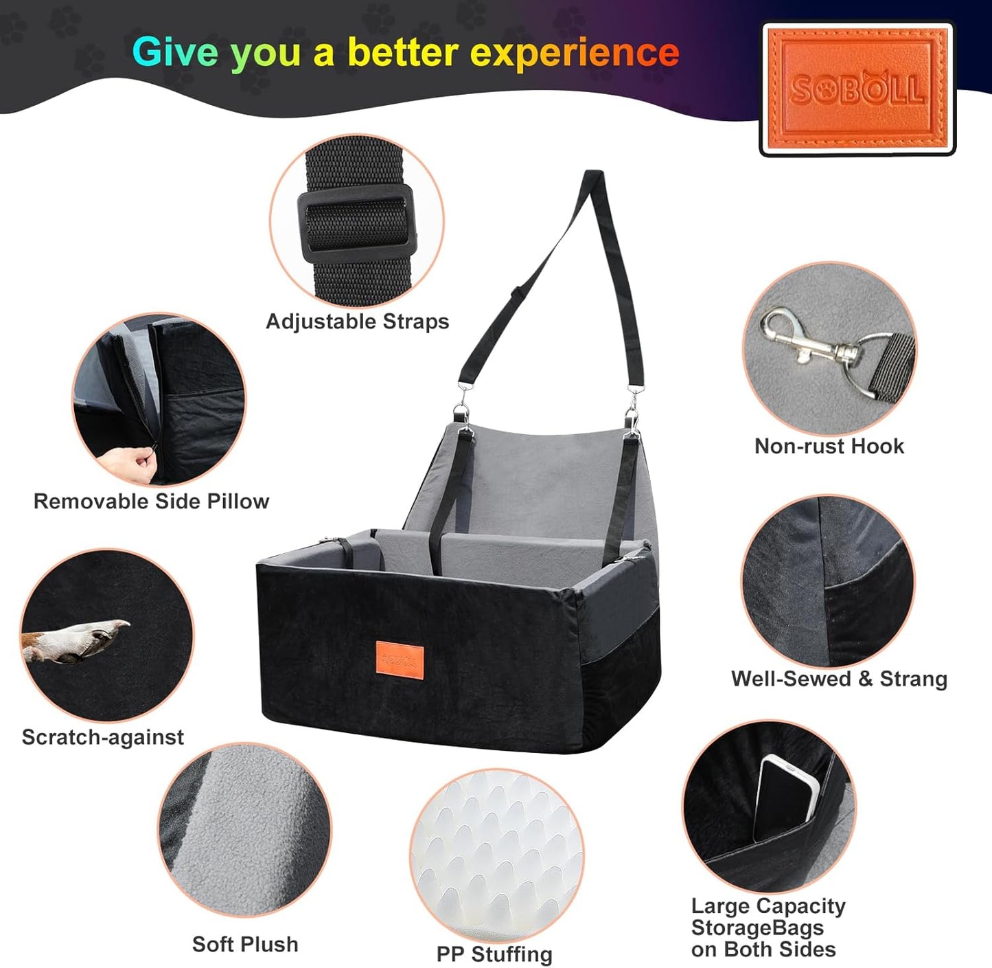 Dog Car Seat - Small Dogs Waterproof Booster Clip-on Harness and Thick Memory Foam Padding Pet Travel Bed Small Dog Car Seat Cover (Black, Large)