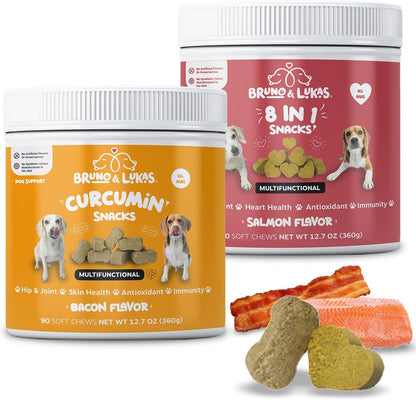Turmeric & Multivitamin Chews for Dogs – 10-in-1 Supplement with Glucosamine, Curcumin, Omega Fish Oil & Antioxidants – Joint Pain Relief, Immune, Digestive, Skin & Coat Support (90 Chews)