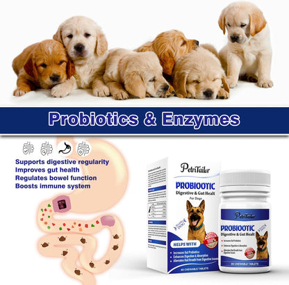 Probiotics Supplement for Dogs – Digestive Enzymes with Prebiotics for Gut Health, Diarrhea & Bowel Support, Immune Booster, Itch & Allergy Relief