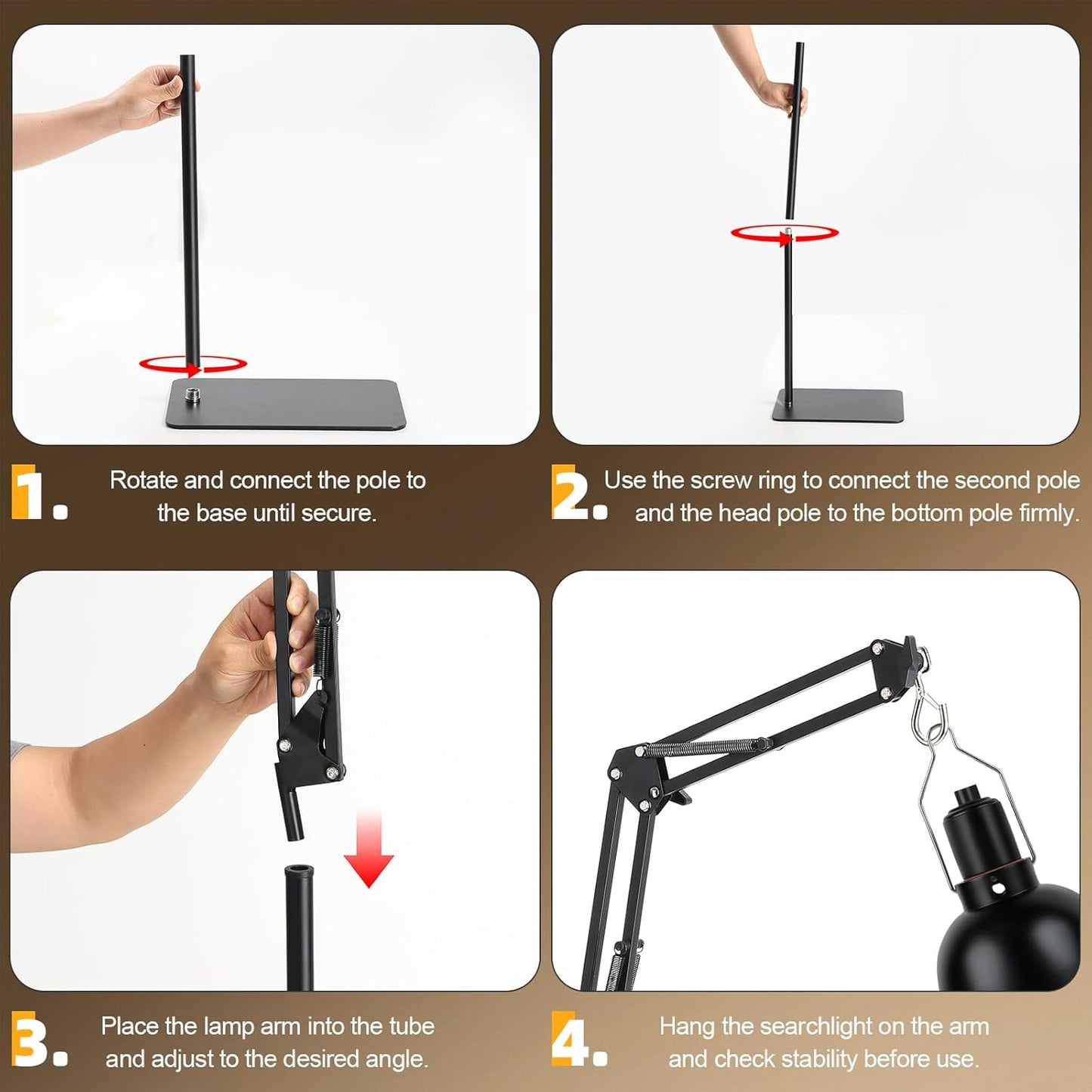 Reptile Lamp Stand, Adjustable 15-46 in Heat Lamp Stand, Metal Floor Light Holder with 180° Adjustable Swing Arm for Reptile Glass Terrarium Heating Light