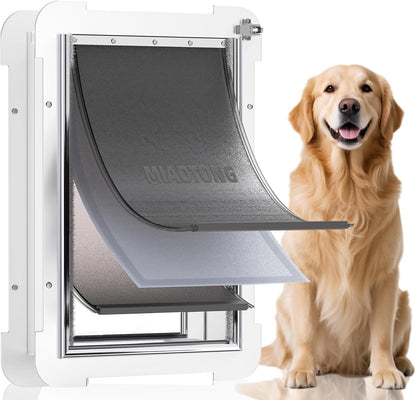 3-Flap Steel Large Dog Door for Exterior Doors with Sliding Lock Panel, Energy-Efficient Insulated Pet Door, Extreme Weather Doggy Door with Telescoping Tunnel, Never Rust（Pets Up to 100 Lb）