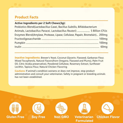 Probiotics for Dogs & Cats, with Prebiotics, Digestive Enzymes,Inulin, Pumpkin for Digestive, Gut, Skin & lmmune Health, Reduce Diarrhea & Gas, Small and Large Dog & Cats, 120 Chews